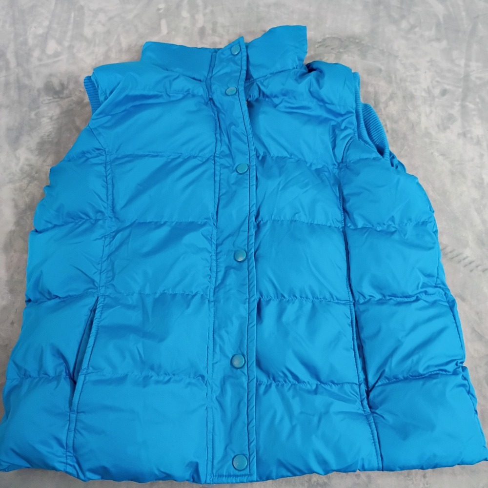 Faded Glory Girls Blue Puffer Vest Quilted Fleece Lined Snap Front Size L 12-14